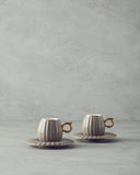 New Bone China Kaffeetassen-Set – 2er-Set „Polka“ mit Goldgriff
