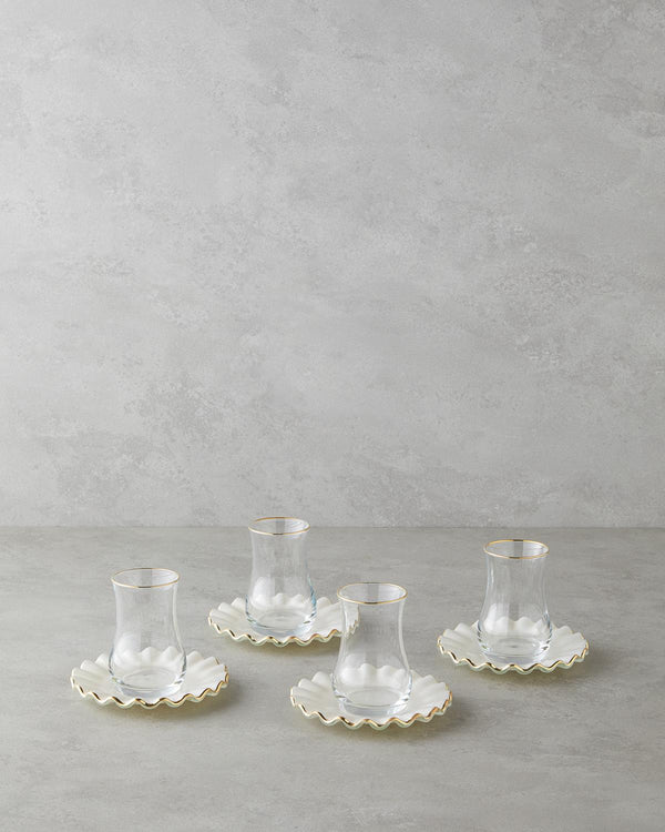 English Home Lustre Cam 8-teiliges 4-Personen Çay Seti – 170 ml Creme-Gold