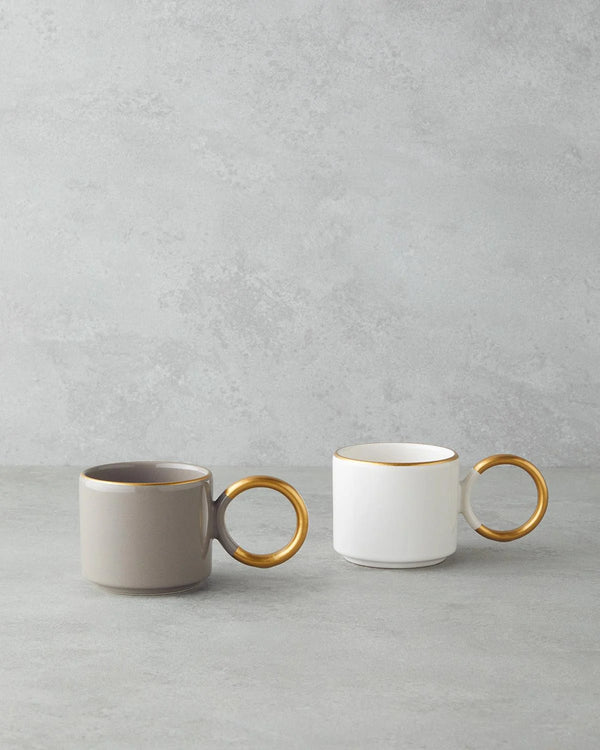Twin Goldy Keramik-Tassen Set (2 Stück, 184 ml) – Vizon & Weiss mit goldenem Henkel