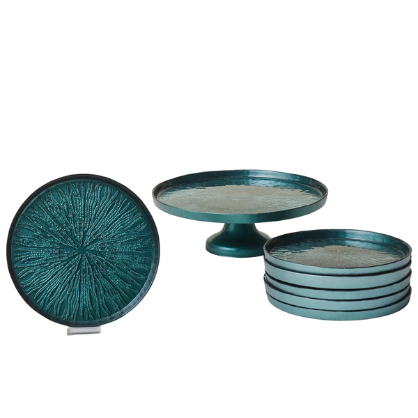 Glas-Tellerset mit Kuchenständer 7-teilig für 6 Personen