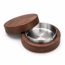 Aschenbecher aus Holz mit Deckel & Metalleinsatz – Ø 10 cm, Braun