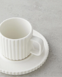 Farika „Satürn“ Porzellan-Kaffeetassen-Set – 12-teilig (Weiß, gerippt)
