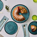 Karaca Teo Grün – 7-teiliges Glas-Tellerset mit Kuchenständer