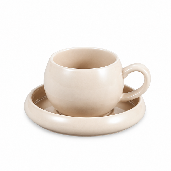 Kaffeeservice 12-teilig für 6 Personen – Kaffeetassen mit Untertassen, Beige, 220 ml
