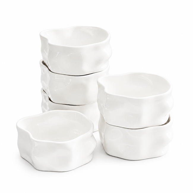 Nordic Schälchen Set Weiss Glänzend 6-teilig – Porzellan Snackschalen 10 cm