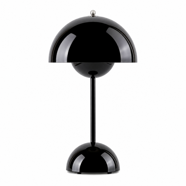 Mushroom LED Tischlampe Schwarz glänzend – Akkubetrieb, Touch-Dimmer, 30 cm