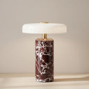 Akku Tischlampe aus violettem Naturmarmor mit Glasschirm – 23 cm