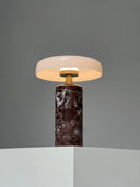 Akku Tischlampe aus violettem Naturmarmor mit Glasschirm – 23 cm