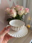 Almina Bloomy Kaffeeservice 12-teilig aus Porzellan für 6 Personen – Creme