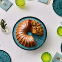 Karaca Teo Grün – 7-teiliges Glas-Tellerset mit Kuchenständer