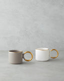 Twin Goldy Keramik-Tassen Set (2 Stück, 184 ml) – Vizon & Weiss mit goldenem Henkel