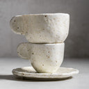 Espresso Tassen Set, 12-tlg., Steinzeug, 6 Tassen + 6 Untertassen, Creme