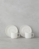 Farika „Satürn“ Porzellan-Kaffeetassen-Set – 12-teilig (Weiß, gerippt)