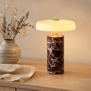 Akku Tischlampe aus violettem Naturmarmor mit Glasschirm – 23 cm