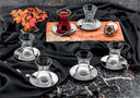 Özlife Self Teeset – 12-teilig aus Glas mit silbernen Untertellern & Löffeln | Titan Silver