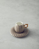 New Bone China Kaffeetassen-Set – 2er-Set „Polka“ mit Goldgriff