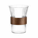 Trinkgläser 6er Set 320 ml aus strukturiertem Glas mit Holzring – Transparent und Braun