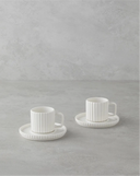 Farika „Satürn“ Porzellan-Kaffeetassen-Set – 12-teilig (Weiß, gerippt)