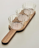Servierset mit 3 Glasschalen & Akazienholz-Servierbrett – 42 cm