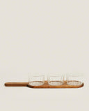 Servierset mit 3 Glasschalen & Akazienholz-Servierbrett – 42 cm