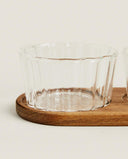 Servierset mit 3 Glasschalen & Akazienholz-Servierbrett – 42 cm