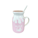 Keramik-Milchbecher mit Deckel und Löffel – Rosa Tropfen