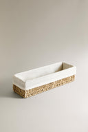 Aufbewahrungskorb rechteckig mit Leinenfutter – Natur, 32 × 10 × 8 cm