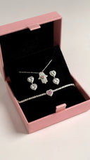 Schmuckset 925 Sterling Silber – Herz & Hamsa (rosa Zirkonia)