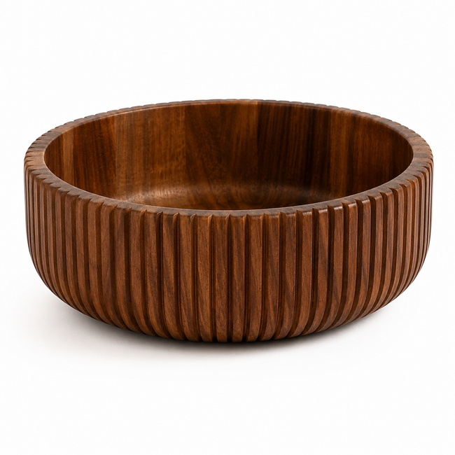 Akazienholz Servierschale Stripe 26 cm – Dekoschale, Obstschale & Snackschale