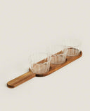Servierset mit 3 Glasschalen & Akazienholz-Servierbrett – 42 cm
