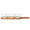 Servierset mit 3 Glasschalen & Akazienholz-Servierbrett – 42 cm