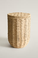 Badezimmer-Abfalleimer geflochten mit Deckel – Natur, 22 × 22 × 31 cm