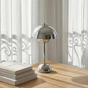 Mushroom LED Tischlampe Silber glänzend – Akkubetrieb, Touch-Dimmer, 30 cm
