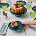 Karaca Teo Grün – 7-teiliges Glas-Tellerset mit Kuchenständer