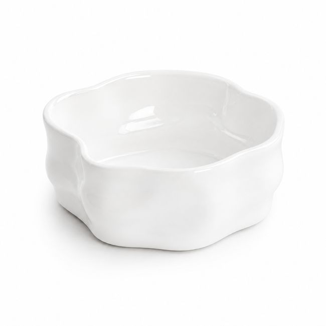 Nordic Salatschüssel Weiss Glänzend 23 cm – Porzellan Obstschale & Servierschüssel