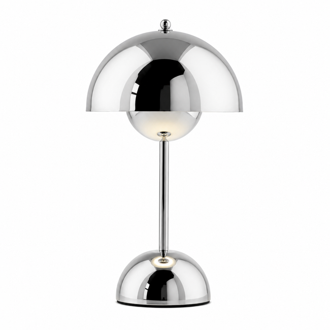 Mushroom LED Tischlampe Silber glänzend – Akkubetrieb, Touch-Dimmer, 30 cm