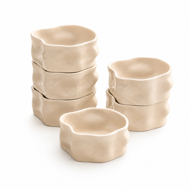 Nordic Müslischalen Set Creme Glänzend 6-teilig – Porzellan Dessertschalen 12 cm