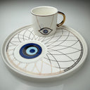 Nazar Espresso-Set 12-teilig (6 Tassen + 6 Untertassen) – Weiß/Blau mit Gold