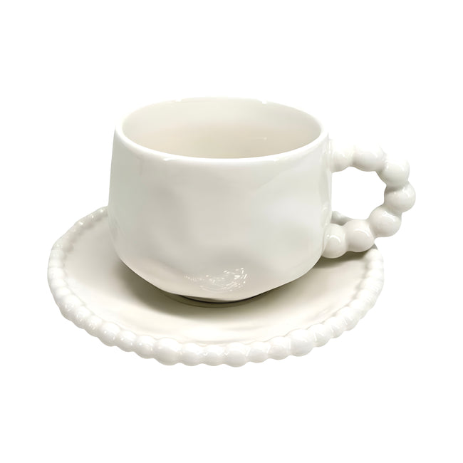 Kaffeetassen Set mit Untertassen 12-teilig 180 ml – Pearly Porzellan Weiß