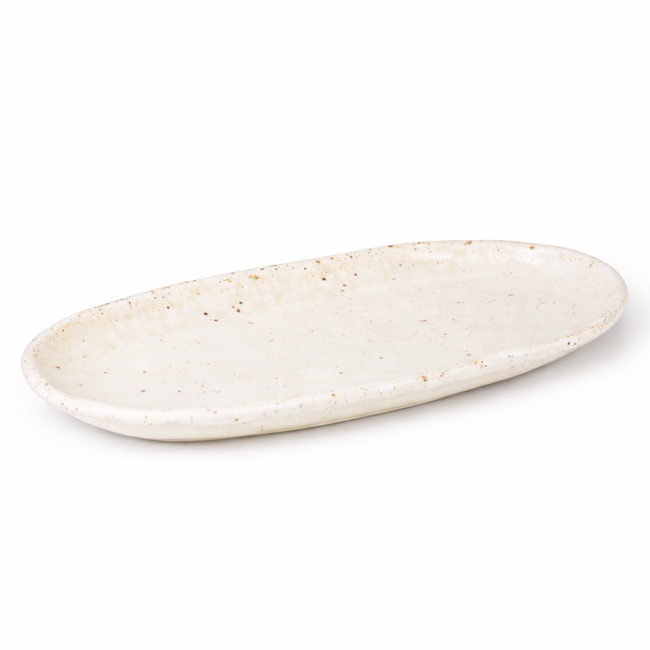 Servierplatte Steinzeug, länglich, Creme, 1 Stück