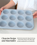 Muffinform 12er Beige – Muffinblech Antihaft – PFAS-frei – 12 Cupcake Mulden – Backofenfest bis 290°C