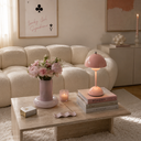 Mushroom LED Tischlampe Rosa – Akkubetrieb, Touch-Dimmer, 30 cm