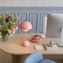 Mushroom LED Tischlampe Rosa – Akkubetrieb, Touch-Dimmer, 30 cm