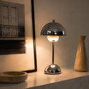 Mushroom LED Tischlampe Silber glänzend – Akkubetrieb, Touch-Dimmer, 30 cm