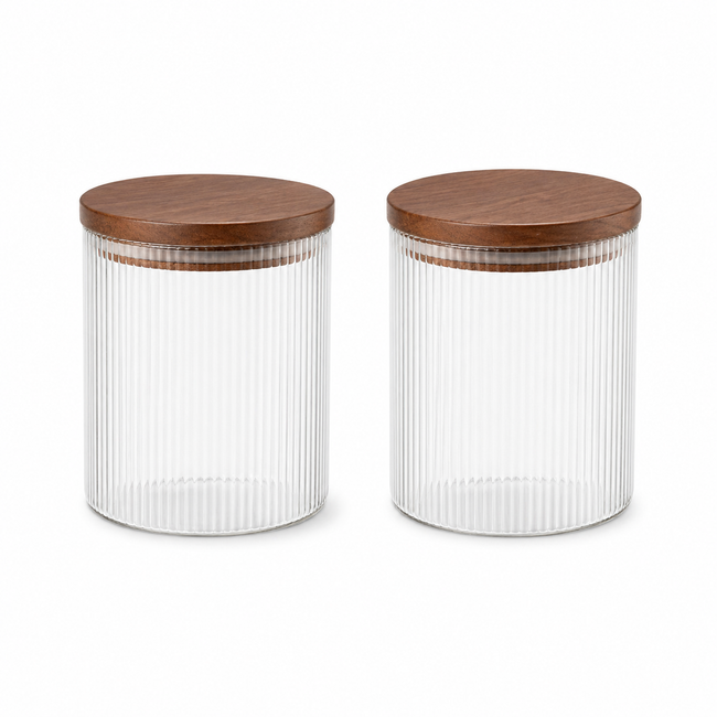 Vorratsgläser Stripe mit Akaziendeckel 750 ml 2er Set aus Borosilikatglas