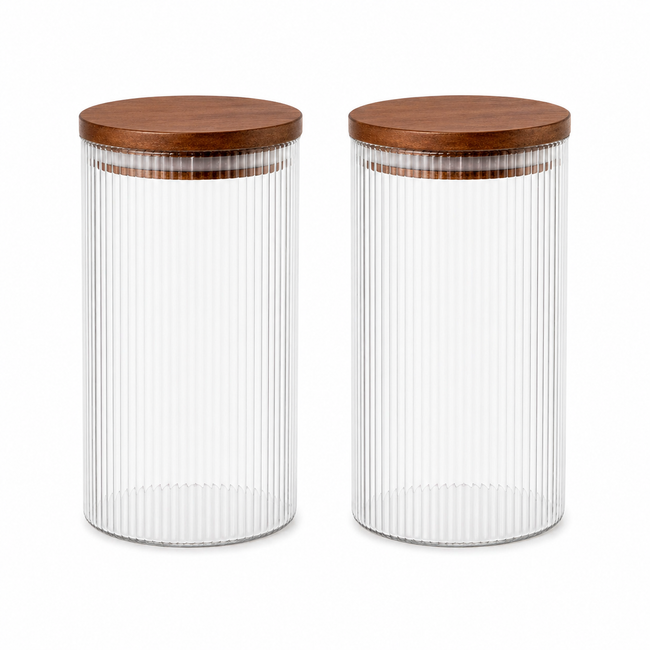 Vorratsgläser Stripe mit Akaziendeckel 1500 ml 2er Set aus Borosilikatglas