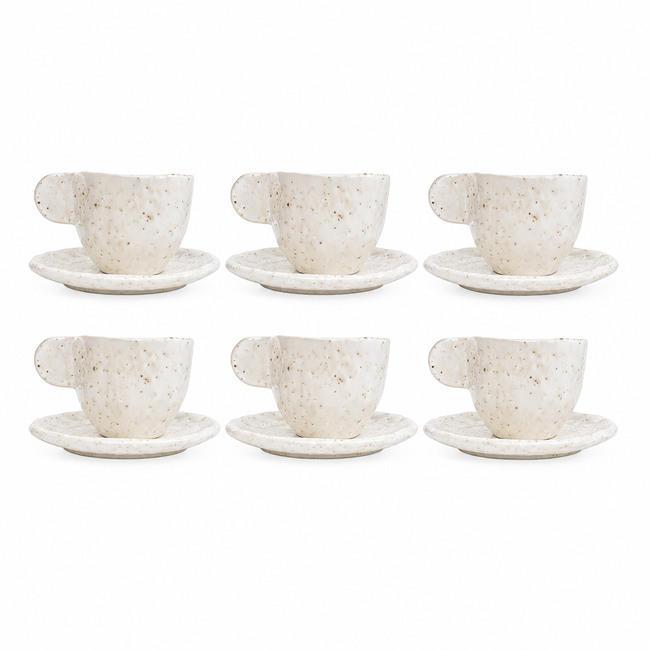 Espresso Tassen Set, 12-tlg., Steinzeug, 6 Tassen + 6 Untertassen, Creme