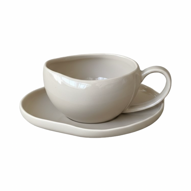 Almina Wave Biscuit Kaffeeservice 12-teilig – 6 Kaffeetassen mit Untertellern aus Porzellan, 215 ml