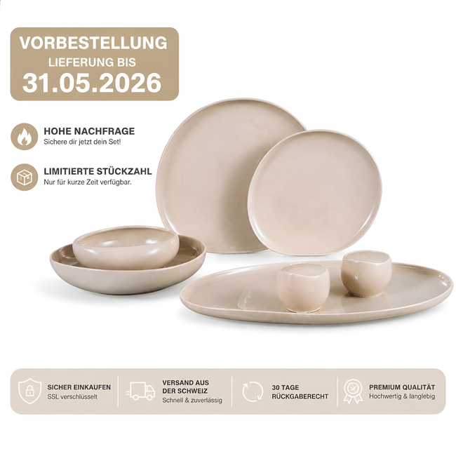 Barles Wave Biscuit Geschirrset, 27-teilig, Porzellan, beige, für 6 Personen