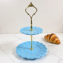 Etagère "Flora" Blau – 2-stöckig mit Goldgriff